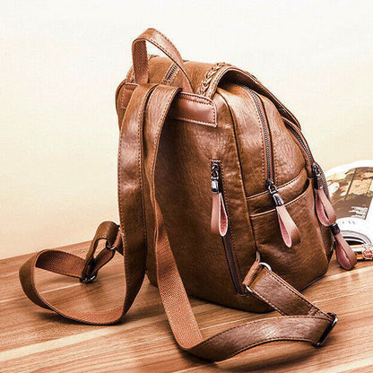 Soft Lambskin Genuine Leather Women's Backpack Shoulder School Bag Retro Rucksac