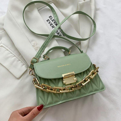 Thick Chain Handbags New Female Embroidery Shoulder Bags PU Flap Crossbody Bags