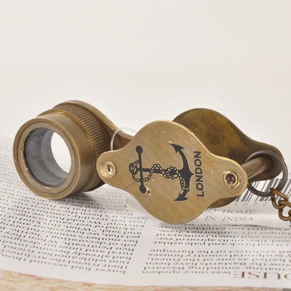 Light Luxury Brass Folding Magnifying Glass 14cm Portable Keychain Reading Lens