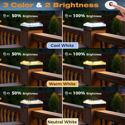 4X4 Solar Post Cap Lights Outdoor – 1 Pack Fence Post Light with 3 Color Modes,