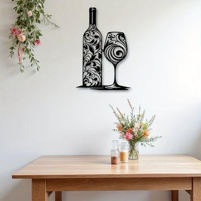 Metal Wine Bottle Wall Art Black Swirl Iron Sculpture Kitchen Home Decor