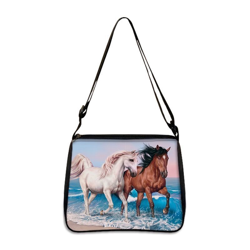 Horse Print Handbag Canvas Shoulder Bag Messenger Bags Travel Crossbody Nylon