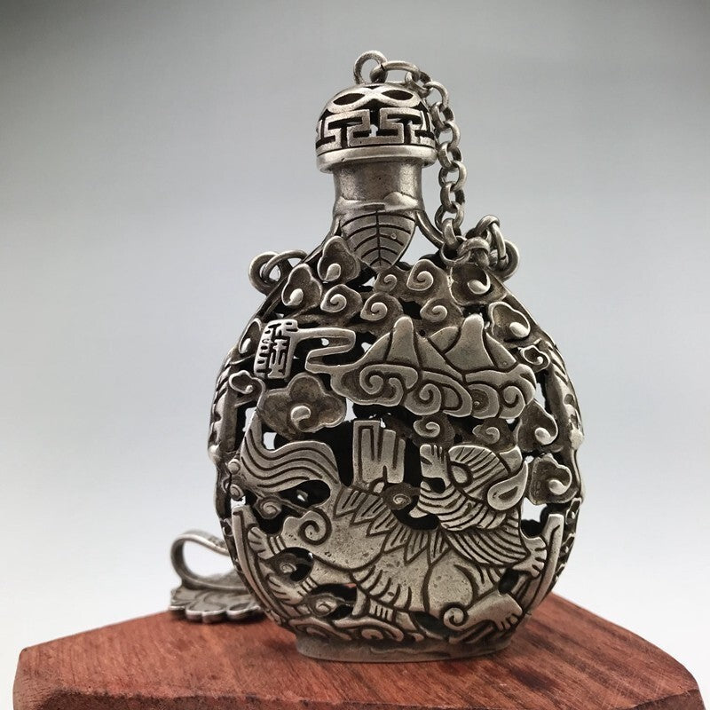 Chinese Tibetan-Silver Bottle Hand-carved Dragon Pattern