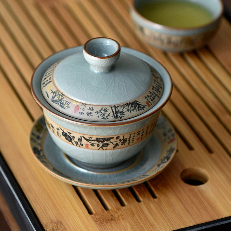 Tea Bowl Ceramic Kung Fu Tea Set Gaiwan Cup Bowl Crackle Glaze Porcelain Tureen