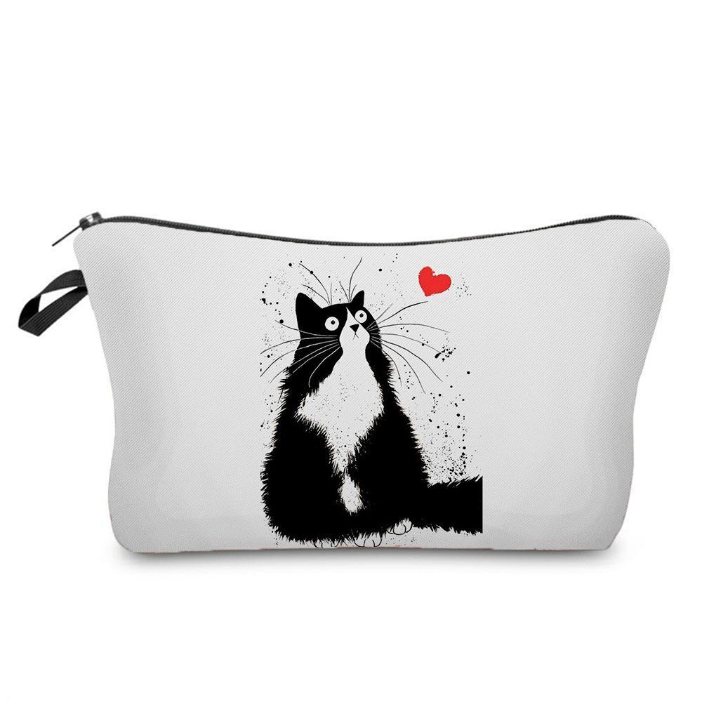 Makeup Bag Travel Storage Purse Mini Toiletry Bags Black Cat Print Cosmetic Case