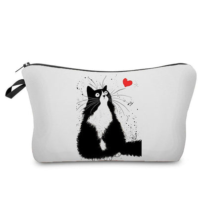 Makeup Bag Travel Storage Purse Mini Toiletry Bags Black Cat Print Cosmetic Case