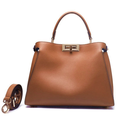 28/32cm Trapezoid Real Leather Tote Handbag Purse Fashion Shoulder Bag Briefcase