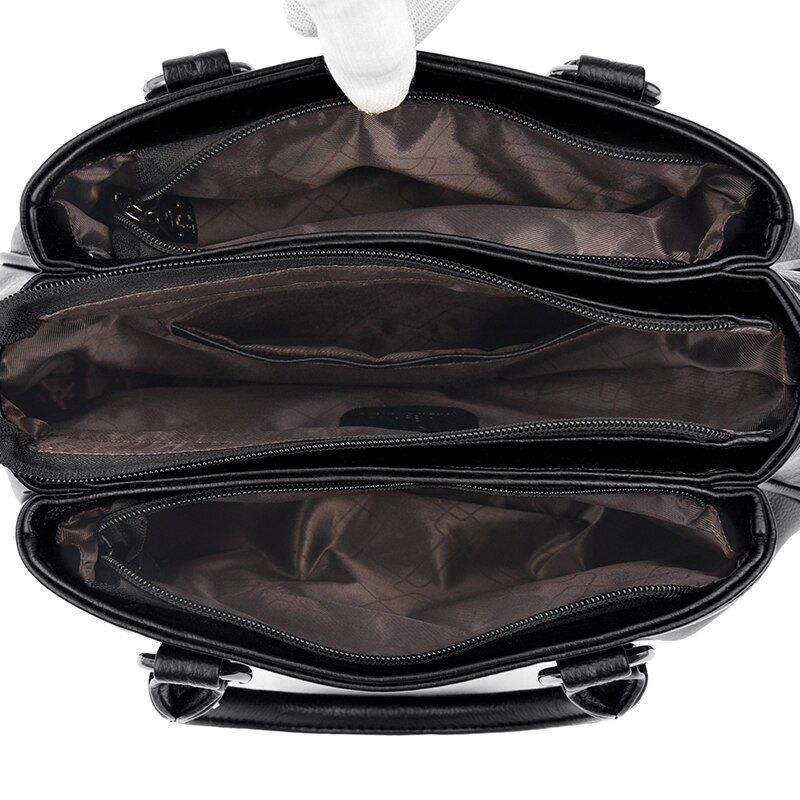 Handbag 3 Layers Leather Bags Big Capacity Tote Bag Women Vintage Shoulder Bags