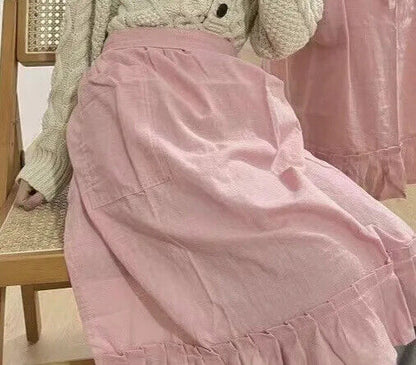 Half Length Apron Solid Color Bamboo Joint Cotton Cleaning Waist Skirt Han Style