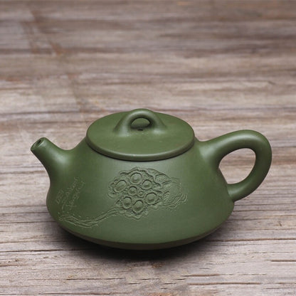 Chinese Real Yixing Zisha Republic Green Clay Marked Lotus Root Carved Tea Pot