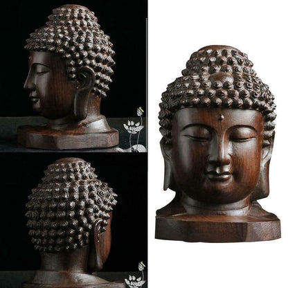 Chinese Wood Carved Shakyamuni Amitabha Buddha Tathagata Head Statue Decoration