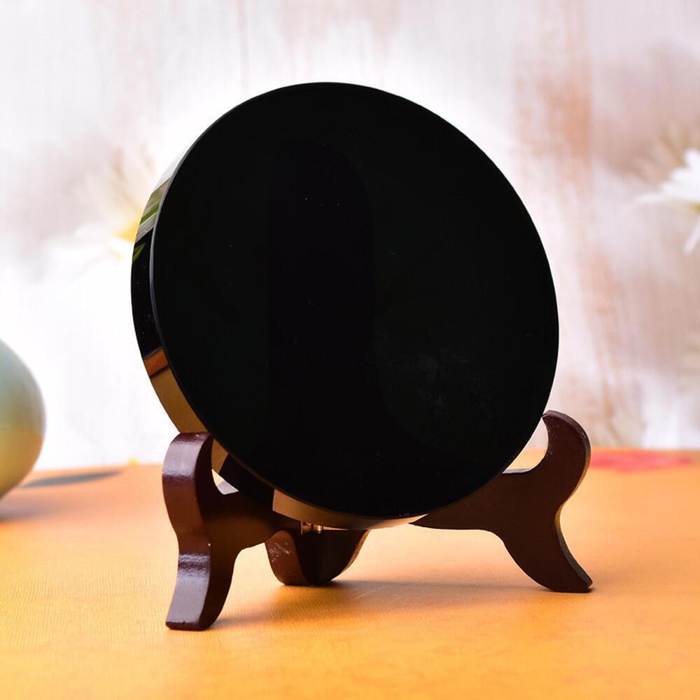 Natural Black Obsidian Scrying Mirror Heal Crystals Stone Round Plate With