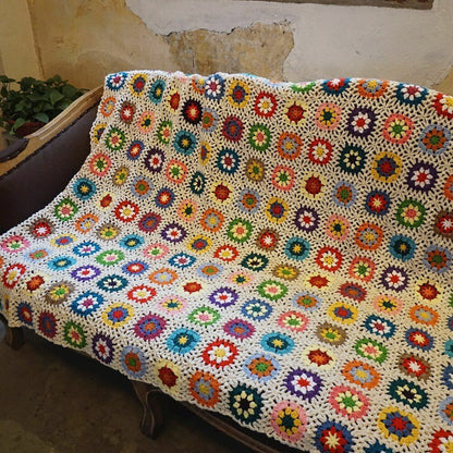 Handmade Crocheted Afghan Blankets Cushion Felt Granny Square Acrylic 150x150cm