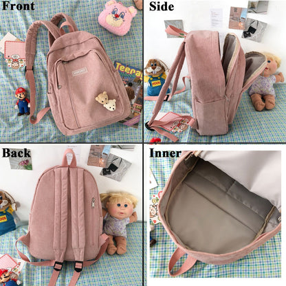 Stripe Corduroy Woman Backpack Schoolbag Fashion Bag Student Book Pack Polyester