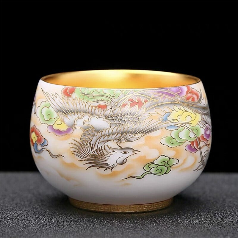 Gilding Hand Painted Tea Cup Fat Mutton Jade Porcelain Master Cup 190ml Tea Cup