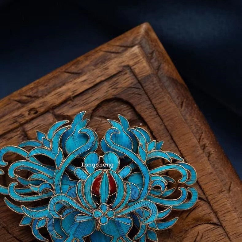 Chinese high-end cloisonne metal woven hair clip for women's hairpins brooch
