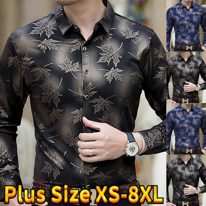Moda Camisa Para Hombre de Vestir Mangas Largas Hojas de Arbol Ropa Fina