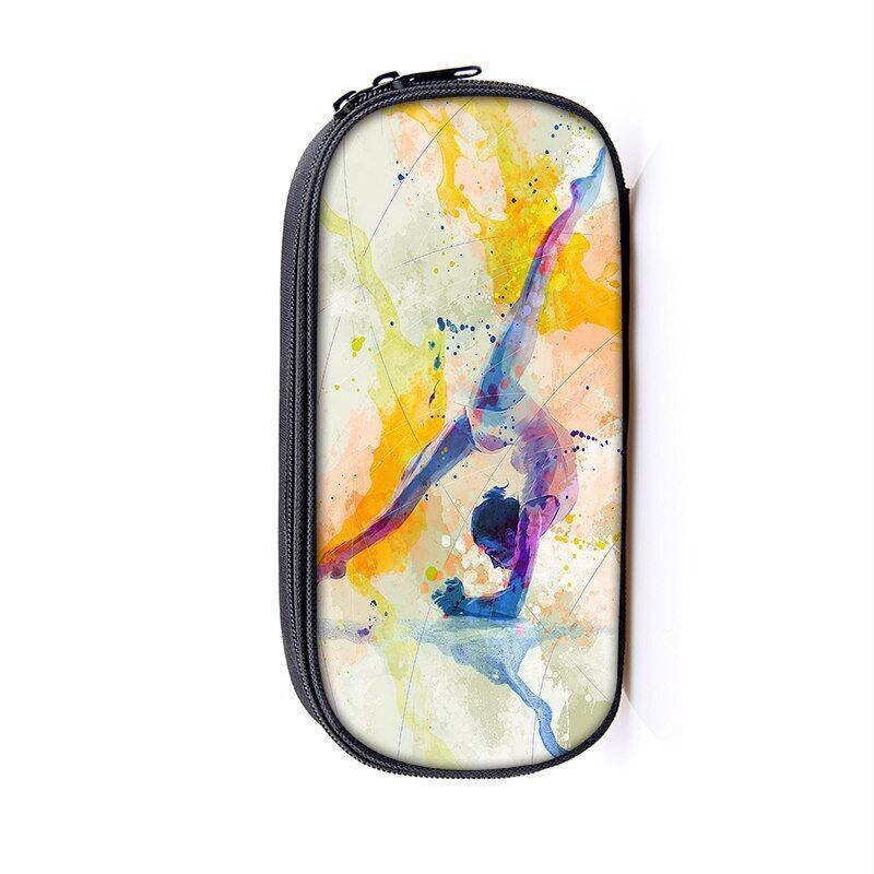 Elegant Gymnastic Art Print Cosmetic Bag Women Pencil Case Stationary Bag Canvas