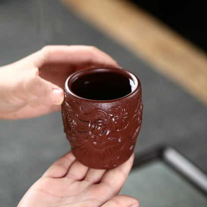 Handmade Tea Cup Dragon Carved Real Yixing Zisha Purple Clay Master Cup Mug New
