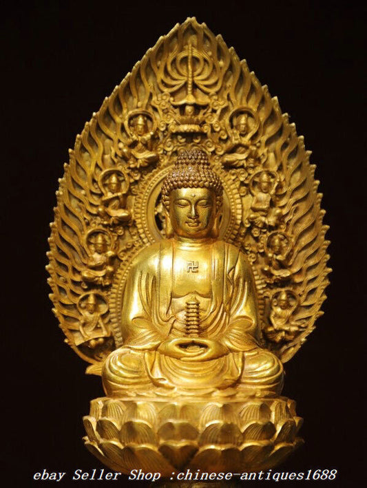 11'' Old Tibet Tibetan Buddhism Temple Bronze Gilt Medicine Buddha Statue