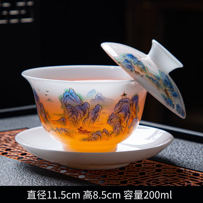 Ice Jade Porcelain Gaiwan Tea Bowl Dehua White Porcelain Tea Cup Tea Set