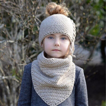 Cute Animals Style Girls Hats Scarf Set Winter Kids Knitting Hat Neckerchief