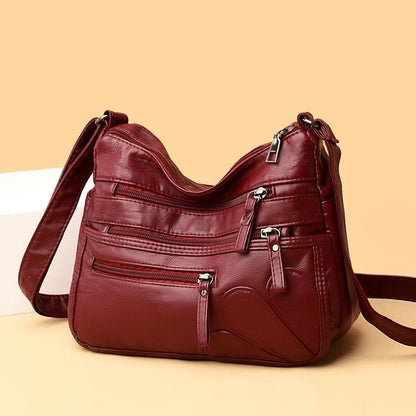 Women Shoulder Bag Leather Messenger Bag Flower Patchwork Leather Purse Handbag