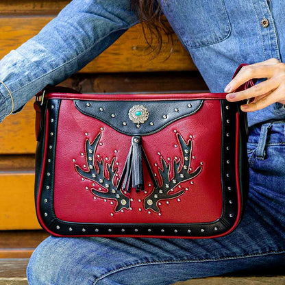 Celela Women Embroidered Concho Rhinestone Studs Fringe Crossbody Shoulder Bags