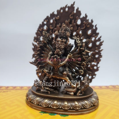Nepal Tibetan Pure Copper Vajra Double Body Protector Buddha Statue Precision
