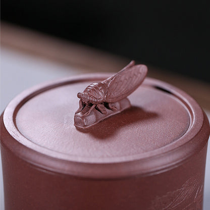 Full Handmade Tea Canister Carved Yixing Zisha Purple Clay Sealed Caddy For Tea
