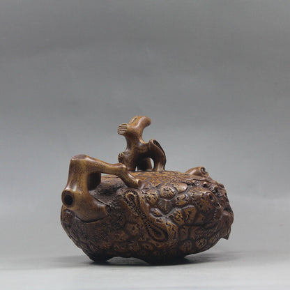 6.2”Chinese Yixing Zisha Pottery Old Duan Clay Handmade Peach Tree Stump Teapot