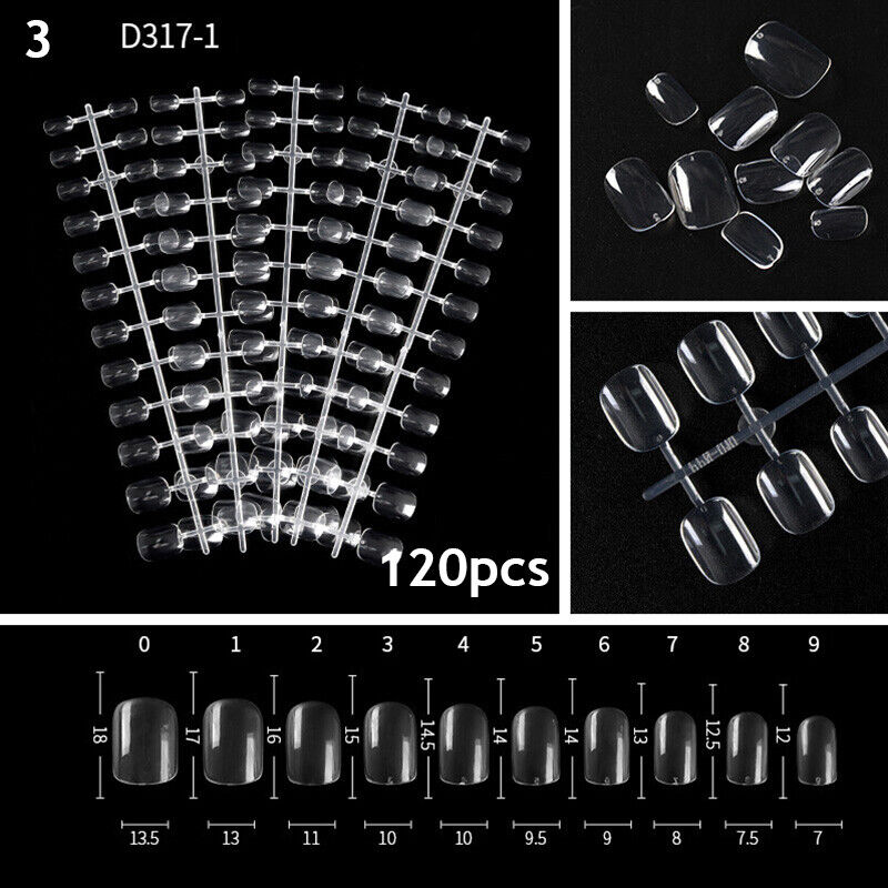 Fake Nails Transparent Nails Extension Short Square Nails 120PCS/Bag Natural DIY