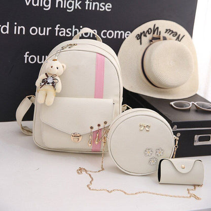 Leather Three Piece Backpack Sets Women Fashion Leather Backpack Card Holder 1PC