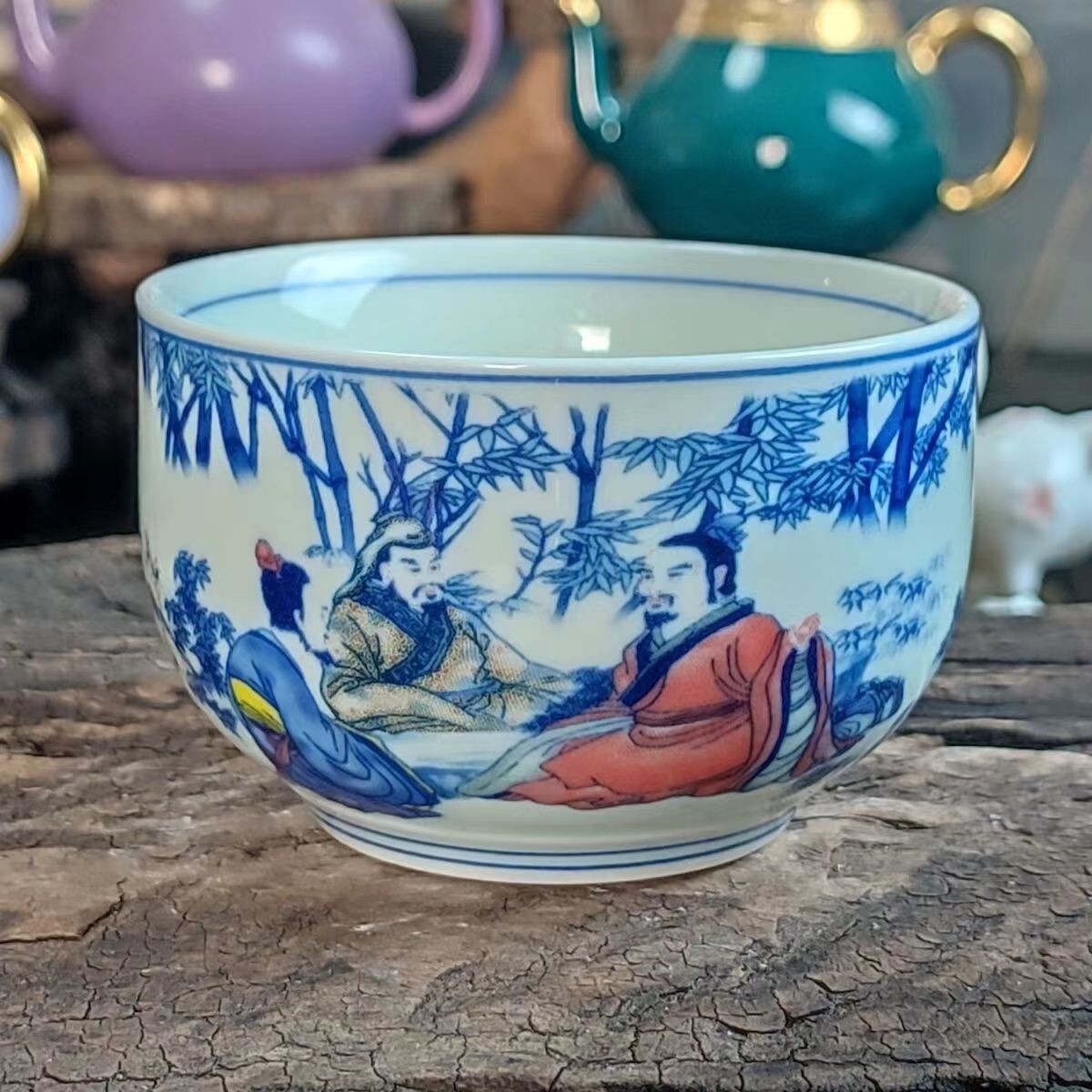 chinese jingdezhen porcelain blue and white tea cup ：scholar
