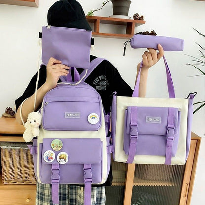 4 in 1 Pcs Sets Nylon Waterproof Backpack School Large Shoulder Bags 42*13*29 CM