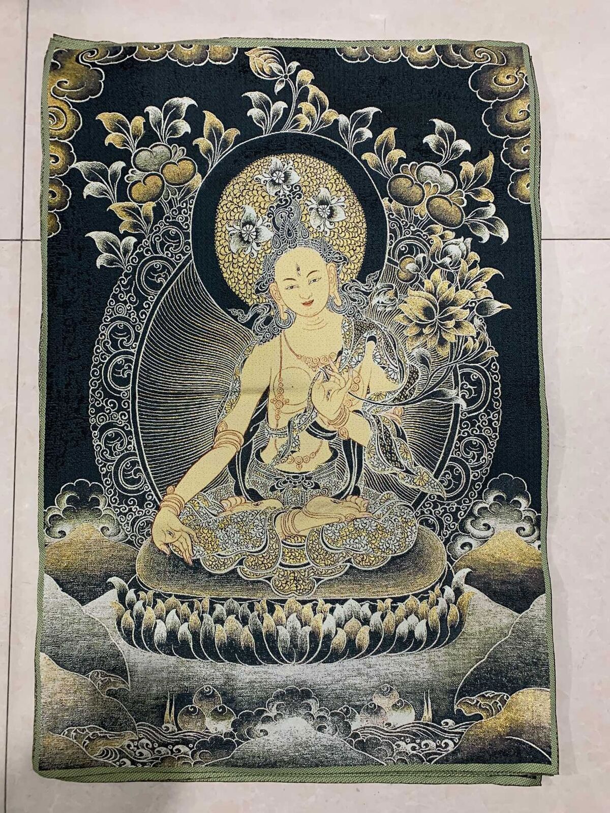 36" Tibet Tibetan Cloth Silk Buddhism Tara Guanyin Kwan-yin Tangka Thangka Mural