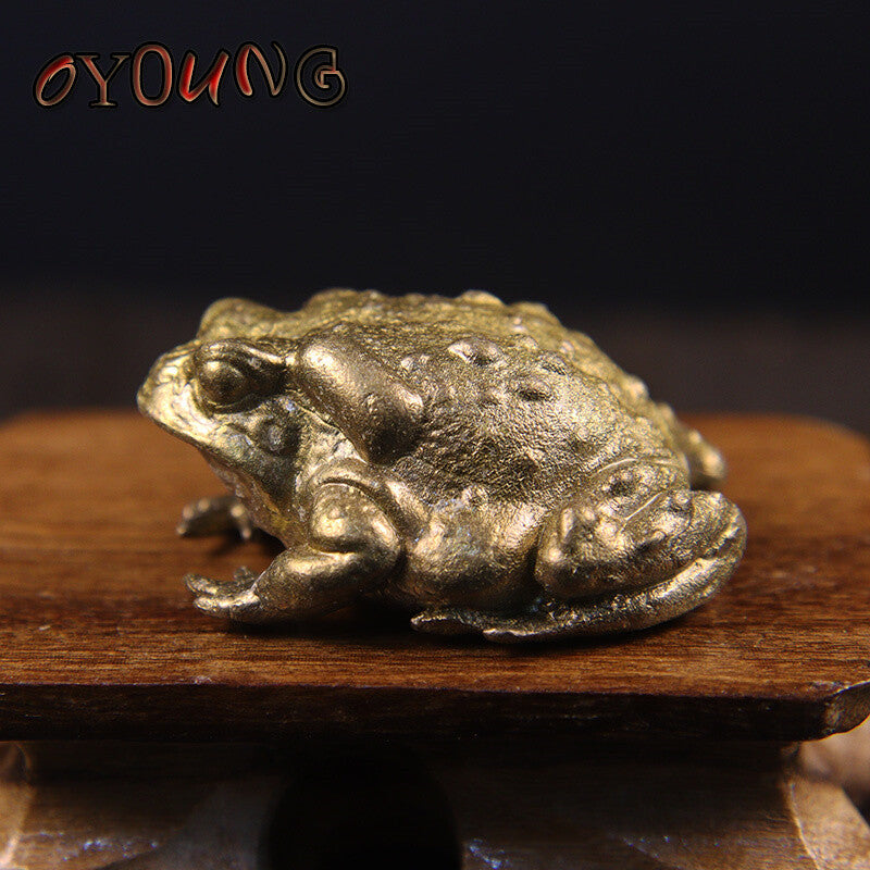 1.6" Brass Golden Toad Tea Pet Vintage Simulation animal Figurines Miniatures