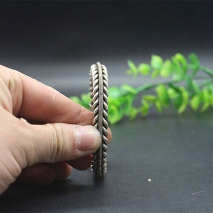 Collectable Old Chinese Tibet Silver Handcarved Dragon Head Bracelet 10023