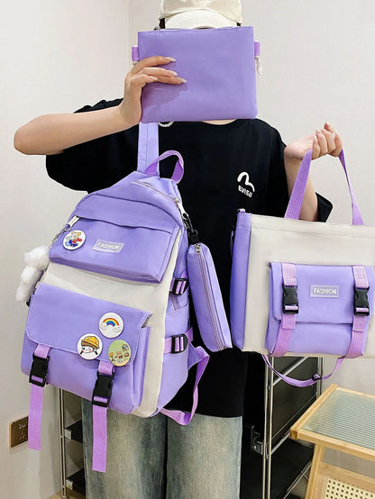 3PCS Children's Teen School Bag Four-piece Bag, Handbag Student Backpack
