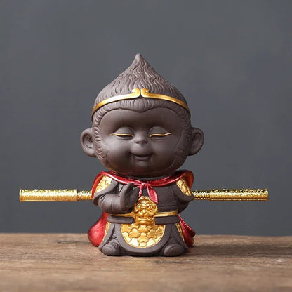 1PC Handmade Purple Clay Monkey King Figurine Tea Play Tea Pets Tea Table Decor