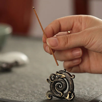 Sanskrit Incense Stick Burner Alloy Buddhist Tribute Meditation Dragon Engraving
