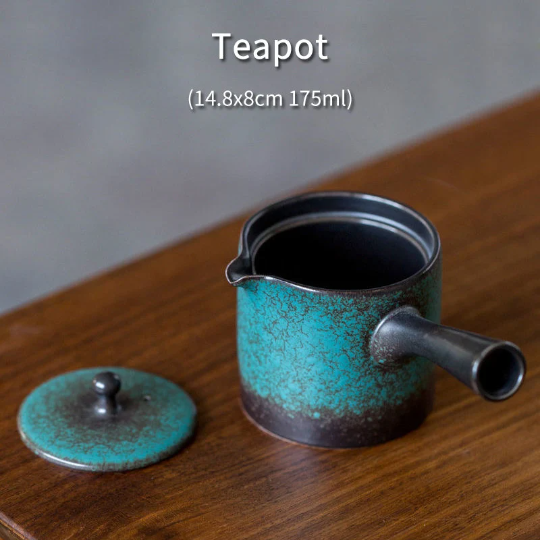 Green Ceramic Kyusu Teapot Pottery Tea Pot 175ml