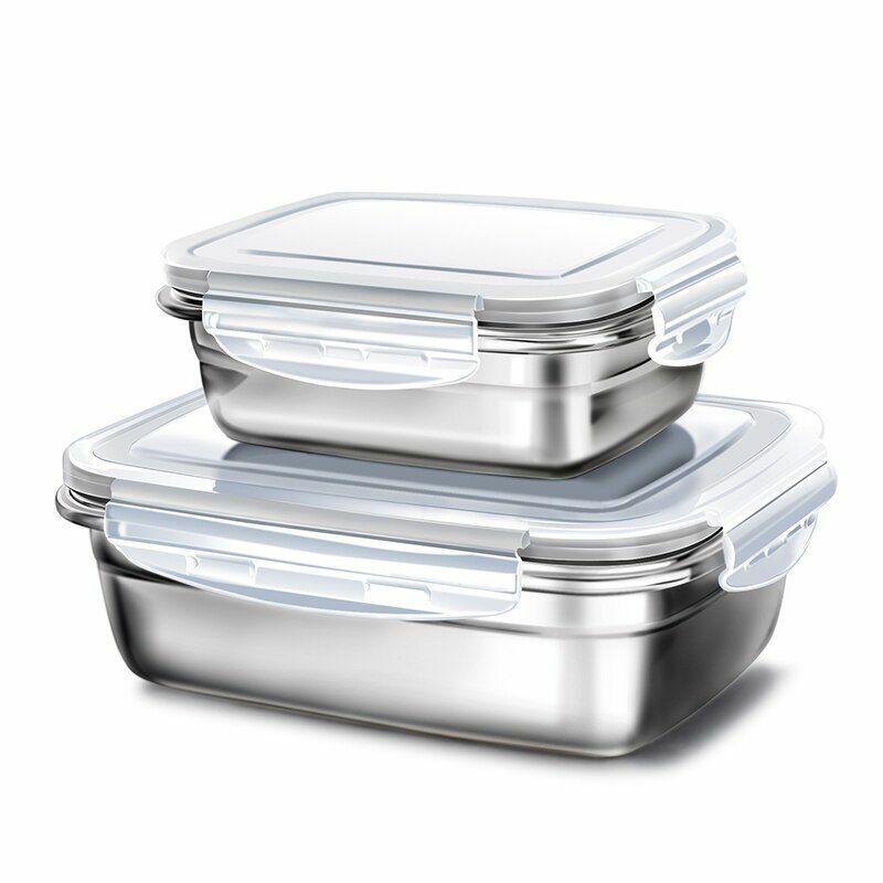 Lunch Container Stainless Steel Food Snack Storage Boxes Eco-friendly Rectangle