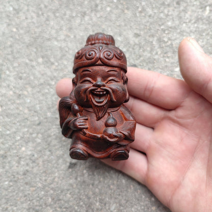 Happy old men Statue Figurines Boxwood Carving little Xmas Gift wooden ornament