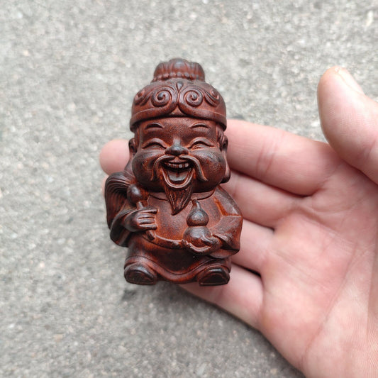 Happy old men Statue Figurines Boxwood Carving little Xmas Gift wooden ornament