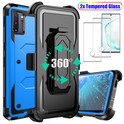 For Samsung Galaxy Note10+ Case Clip Belt Stand Cover / Tempered Glass Protector