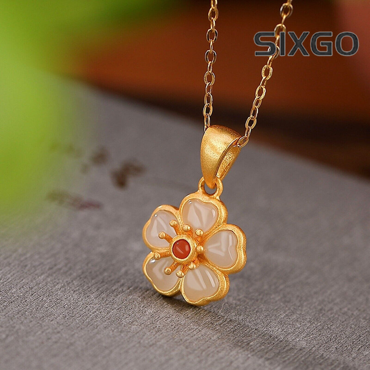 Real S925 Sterling Silver Natural Jade Women Lucky Plum Blossom Flower Pendant