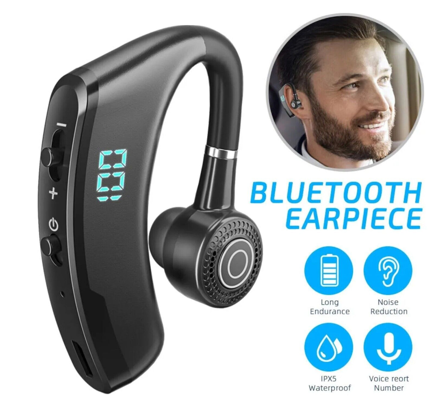 Wireless Bluetooth 5.3 Earpiece Headset Driving Trucker Earbuds Noise Cancelling