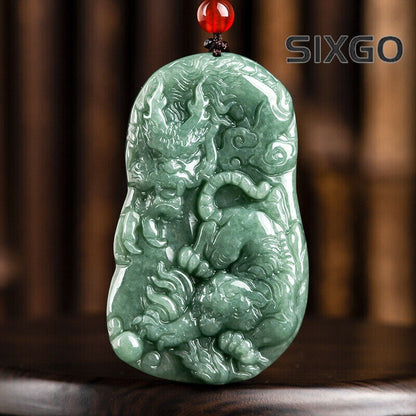 Real Grade A Natural Green Jade Jadeite Lucky Tiger Dragon Pendant