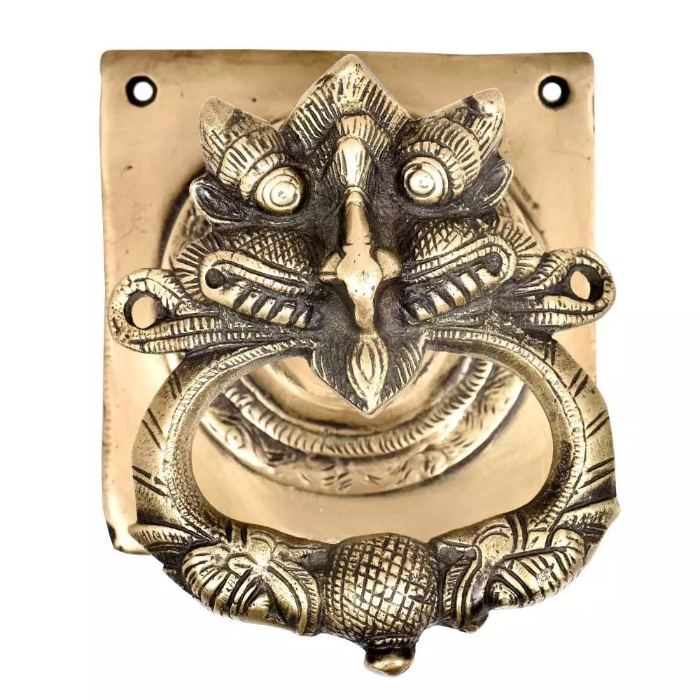 Antique Look Brass Dragon Face Head Ring Door Knocker